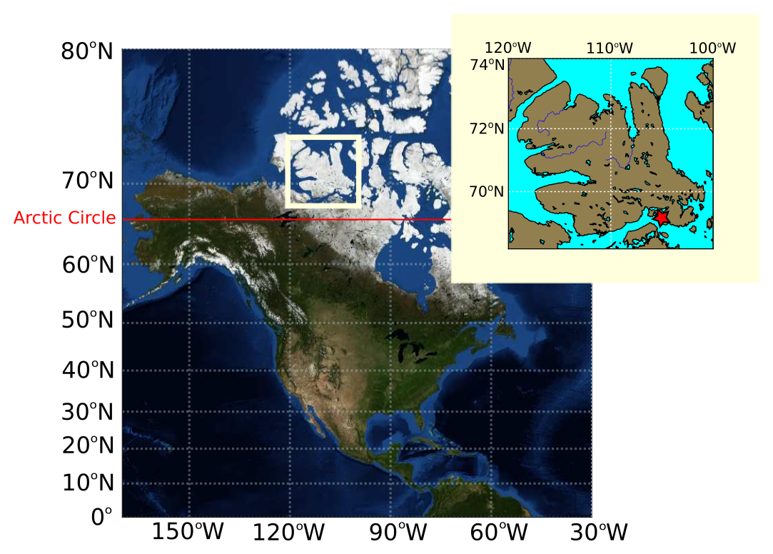 Cambridge Bay, Nunavut, Canada and field-site inset.